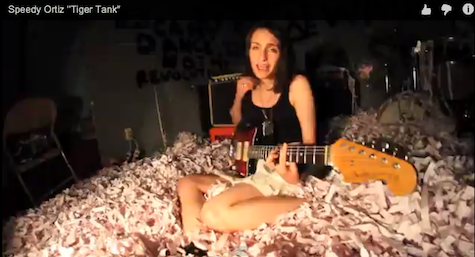 Screen capture from the Speedy Ortiz video for "Tiger Tank." The band is playing tonight at West WIng.